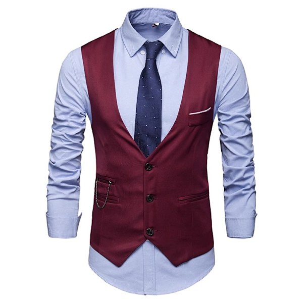 Herre Formell Dressvest Slank Passform Casual Business Vest Red S