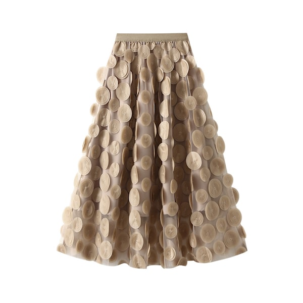 Dame Tyll Midi Skjørt 3D Polkadot Mesh Skjørt A-Linje Khaki
