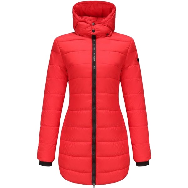 Lång dunjacka med huva för kvinnor, lätt och varm, Thermolite Red XXL