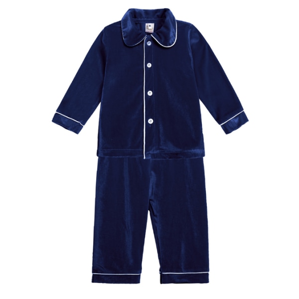 Barn Flickor Pojkar Siden Satin JUL Pyjamas Set blue 90