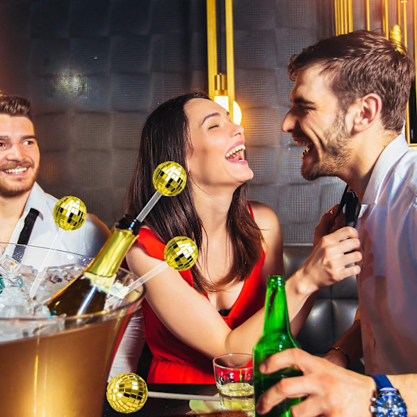 24 stk Discokuler Cocktailrør Plast Runde Topp Swizzle Sticks Gold