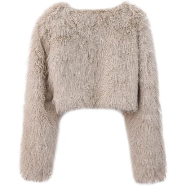 Kvinnors Mode Klippt Konstpälsjacka Långärmad Öppen Fram Kort Kavaj Apricot 2XL