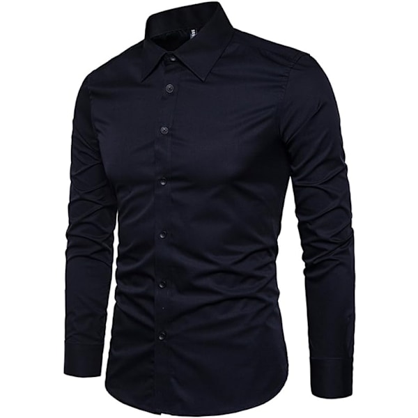 Miesten Slim Cotton Pitkähihainen Napit-Paita Black XL