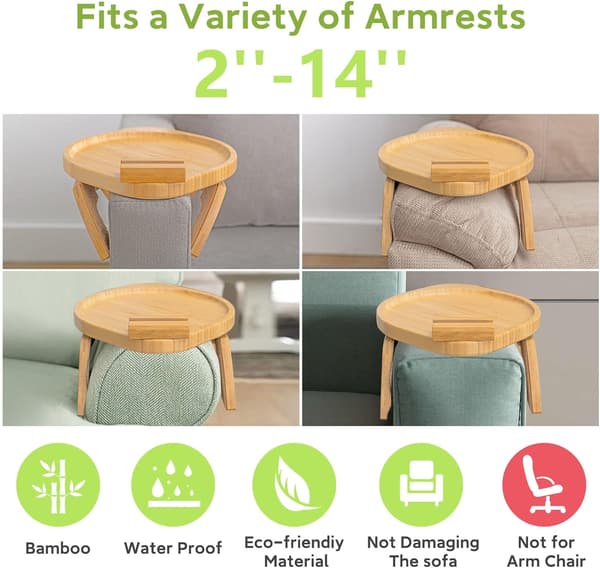 Sofa Arm Tray Bord Klemmet Til Brettet Round