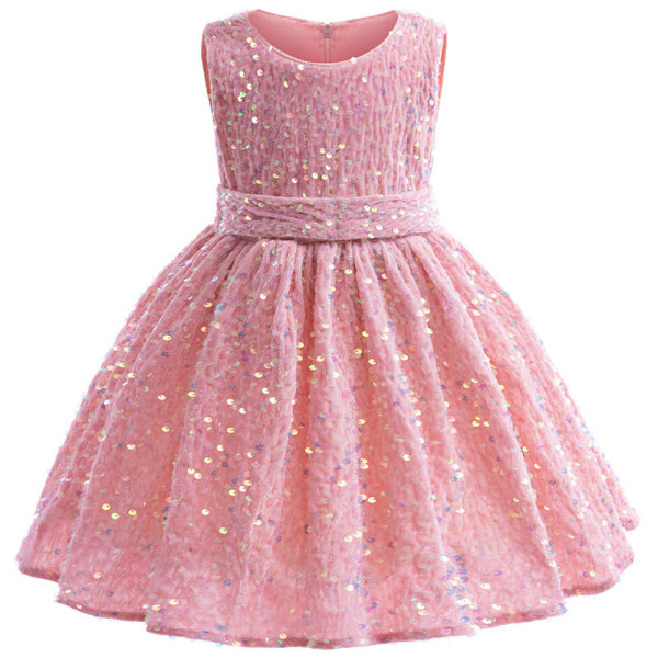 Klänning med paljetter för tjejer ärmlös gnistrande Kids Party Sequence Sparkle Dress pink 120cm
