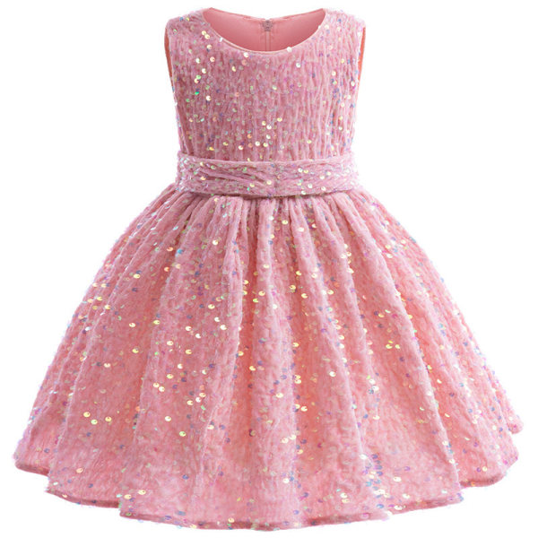 Klänning med paljetter för tjejer ärmlös gnistrande Kids Party Sequence Sparkle Dress pink 80cm