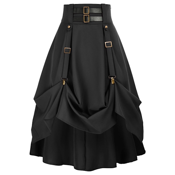 Dam Goth Steampunk Kjol Hög Midja Pirat Midi A-Linje Kjol Black S