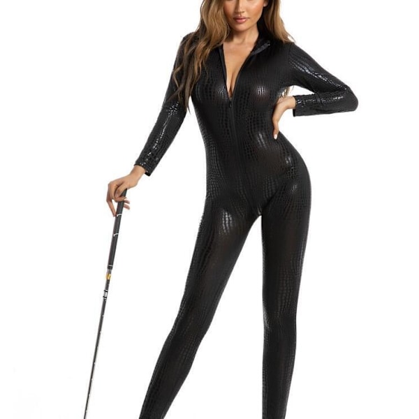 Sexig Python Skin Tight Jumpsuit för kvinnor black M