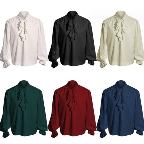 Herrar Victorian Ruffled Långärmad Skjorta Black XL