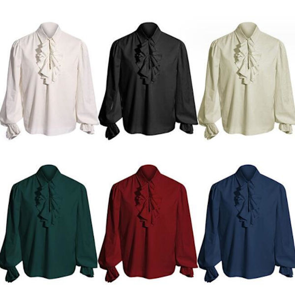 Herrar Victorian Ruffled Långärmad Skjorta Red M
