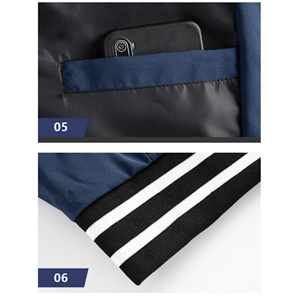 Mænds Jakke Casual Pilot Fuldt Lynlås Jakke Blue 2XL