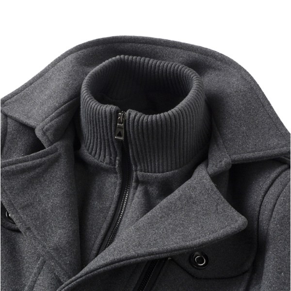 Enkelknäppt Military Peacoat i ull för män black 2XL