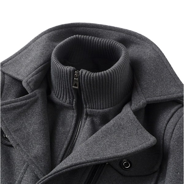 Enkelknäppt Military Peacoat i ull för män grey M