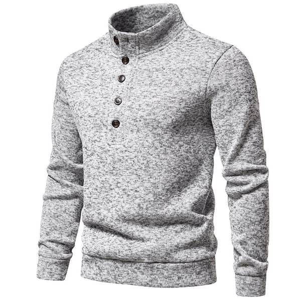 Herrar Turtleneck Knapp-Ner Långstickad Tröja Gray L