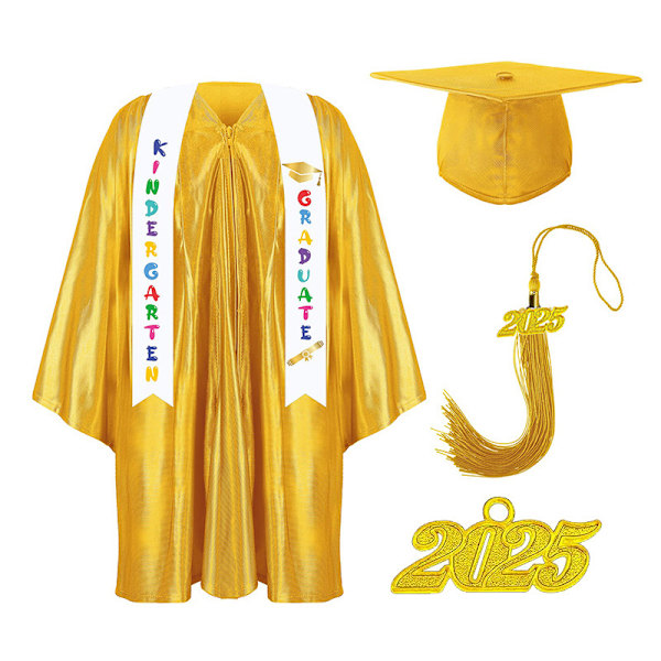 2025 Års Førskole- og Børnehave Afslutningskåbe Hue Kvast Sæt yellow 2XL