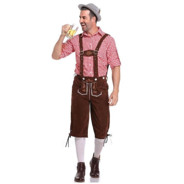 Oktoberfest- set för män med grå hatt Red Brown XL