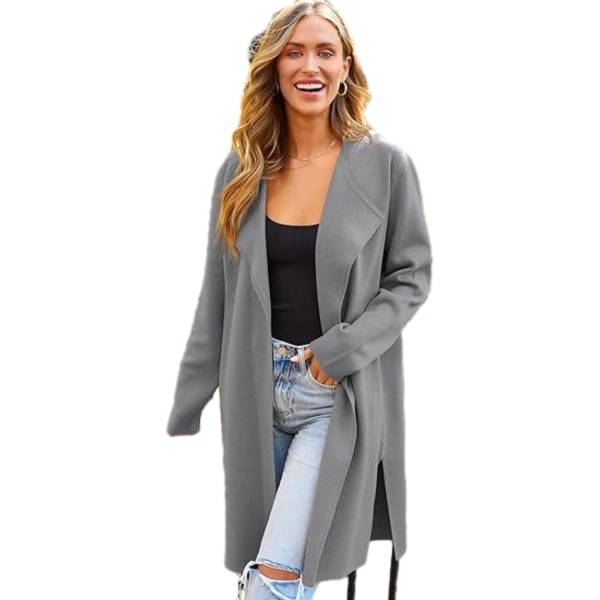 Långa ullkoftströjor för kvinnor Lätt casual kappor Gray XL