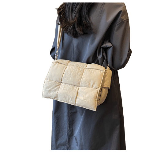 Dunjacka axelväska Nylon vadderad vävd handväska, damer dunplånbok Beige