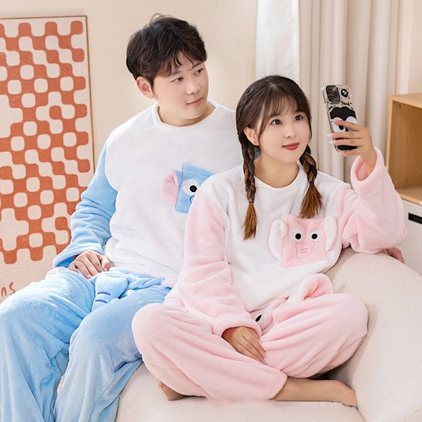 Ystävänpäivä Elefantti Pyjamasetti Pariskunnille, Ihastuttava Kolmiulotteinen Unisex-setti Pink Men M