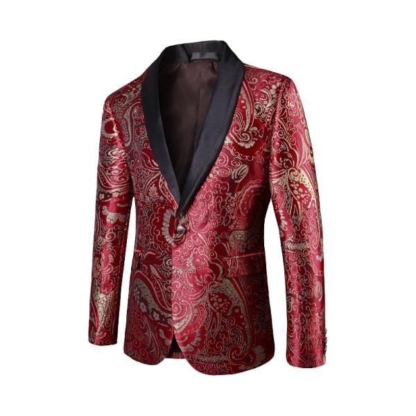 Blommig jacquardklänning för män för bröllop brudgum kostym 1 print middagsjacka Red 2XL