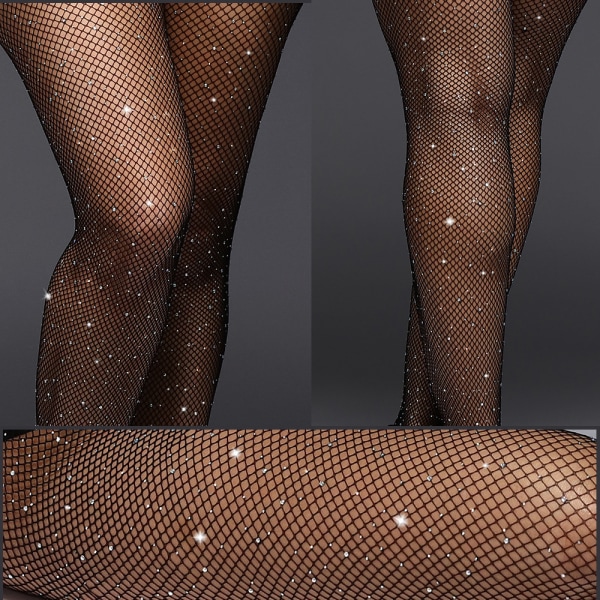 Kvinders Glimmer Rhinestone Fiskenetstrømper Black