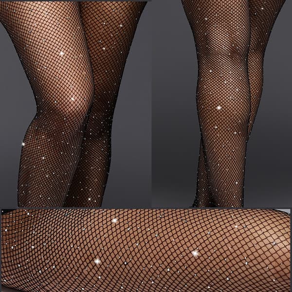 Strømpebukser for kvinner med glitter og steiner Black