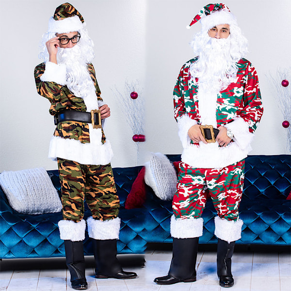 Mænds Camouflage Julemand - Voksen Kostume Red 4XL
