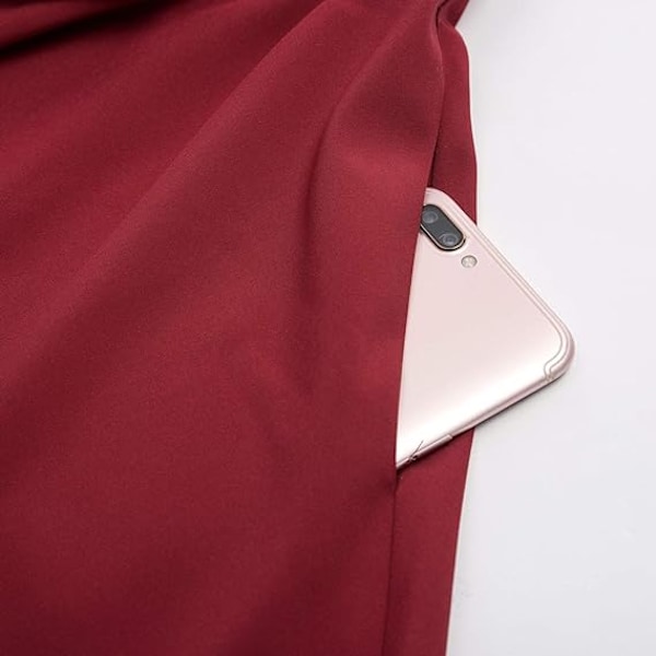 Dame Skjørt med Høy Midje, A-Linje, Lommer, Skater, Flared Midi Red XL