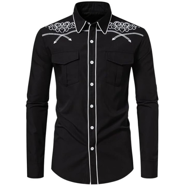 Western Cowboyskjorta för män Mode Slim Fit Design Black 1 L