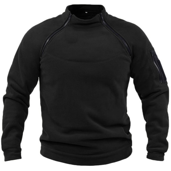 Långärmad tröja med dragkedja för män med rund hals Black 2XL