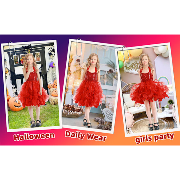 Tutu-kjole til piger, Glitrende Sequin Tulle Prinsesse Fødselsdagsfest Outfit Red 4T