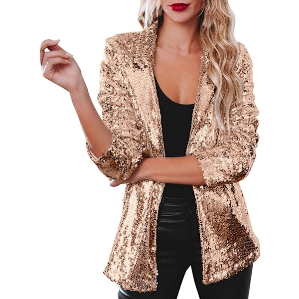 Dame Blazer Letvægts Lange Ærmer Enkelt Knappen Slank Blazer Gold M