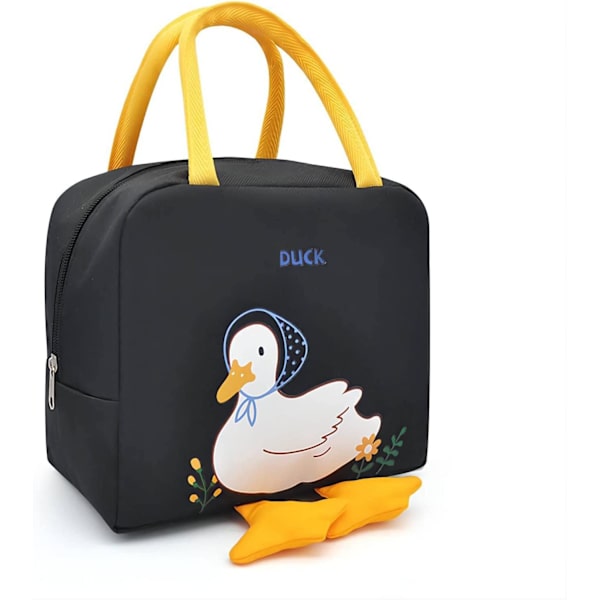 Cute Duck Portable Återanvändbar isolerad lunchpåse Black