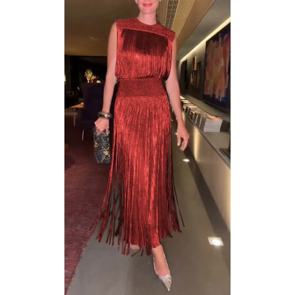 Dam 2-delade Outfits Frans Topp och Lång Kjolk Set för Fest red XS