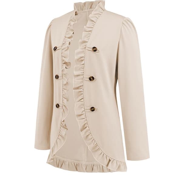 Damejakke med Rufflet Lapel og Knapper Apricot L