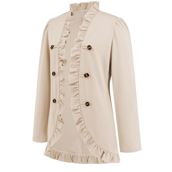 Kvinners Ruffled Lapel Knappelukking Jakke Apricot M