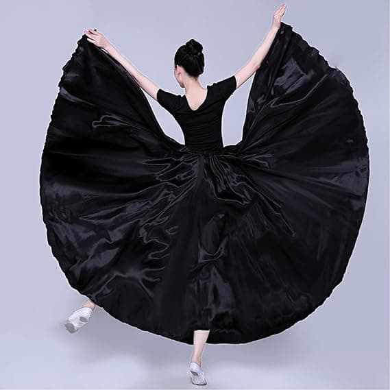 Dam Satin Full Cirkel Ankellång Swing Lång Kjol Magdansdräkt Black 75cm