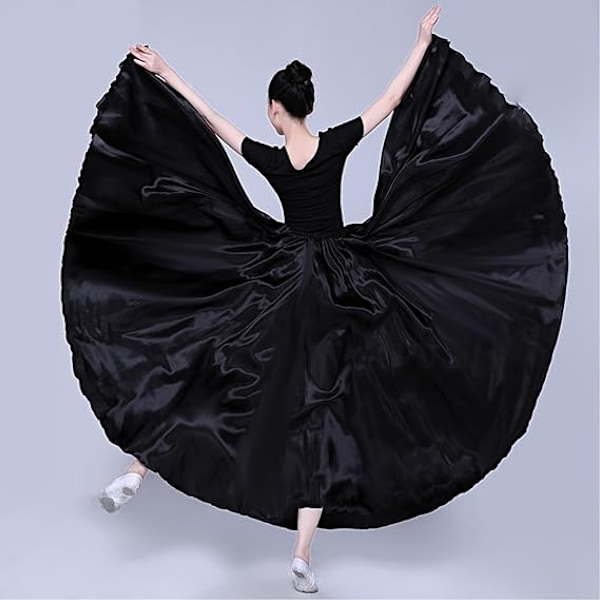 Dame Sateng Full Sirkel Ankel Lengde Swing Langt Skjørt Magdans Kostyme Black 85cm