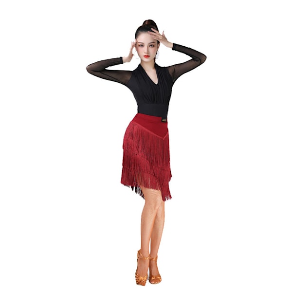 Damkjol med fransar för dans, latin, salsa, tango, balsal Red M