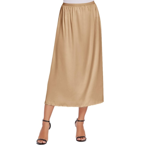 Kvinders Satin Halv Slip Lace Lang Underskjørt champagne S