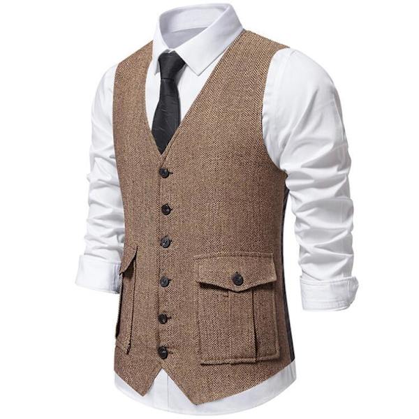 Herrar Casual Singelknäppt Väst Coffee 2XL