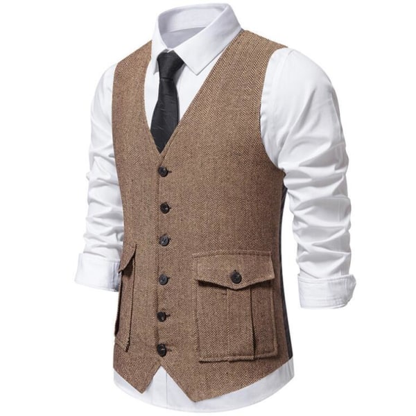 Herre Casual Singelbryst Vest Coffee XL