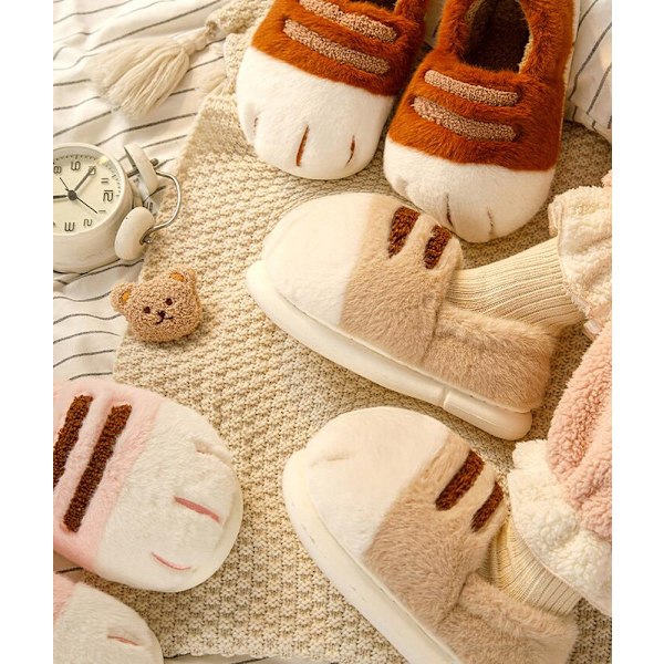 Damkatt Tofflor, 3D Katt Tass Cartoon Tofflor Khaki 40-41