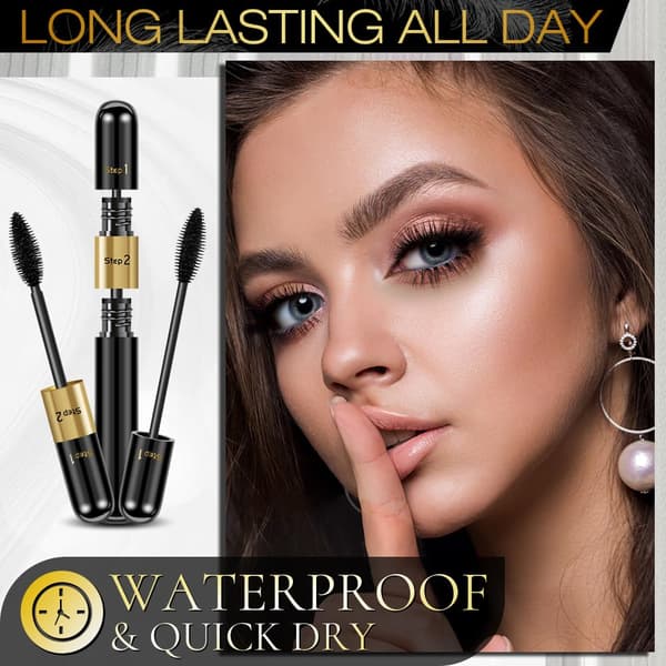 Mascara Sort Volumen og Længde, 2 i 1 4D Silk Fiber Mascara