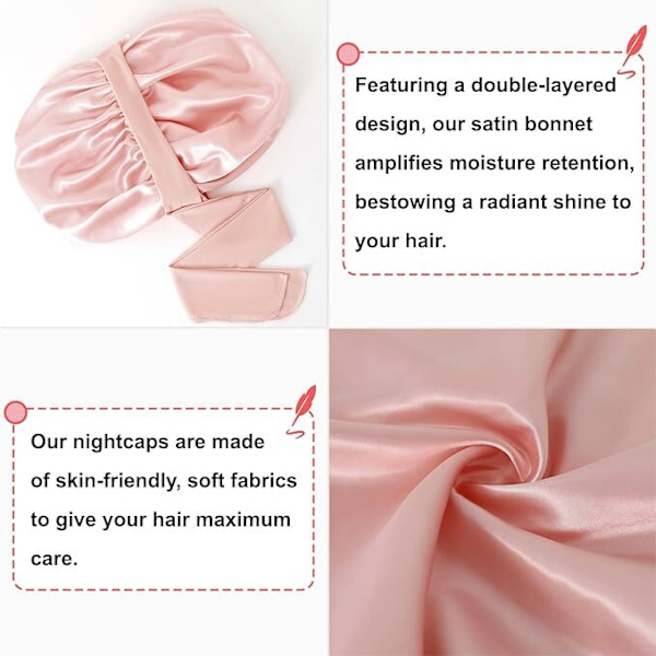 Stor Siden Bonnet för Sömn, Satin Hårmössa för Sömn med Bindband