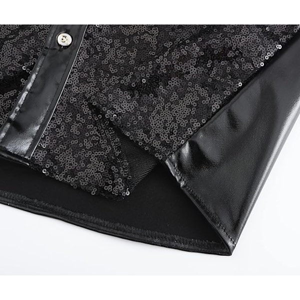 Menn Sequin Langarmet Skjorte Metallisk 70-talls Skjorte Knappeskjorte Black XL