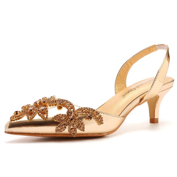 Dames Slingback Pumps med Lav Hæl og Spids Tå Gold 38