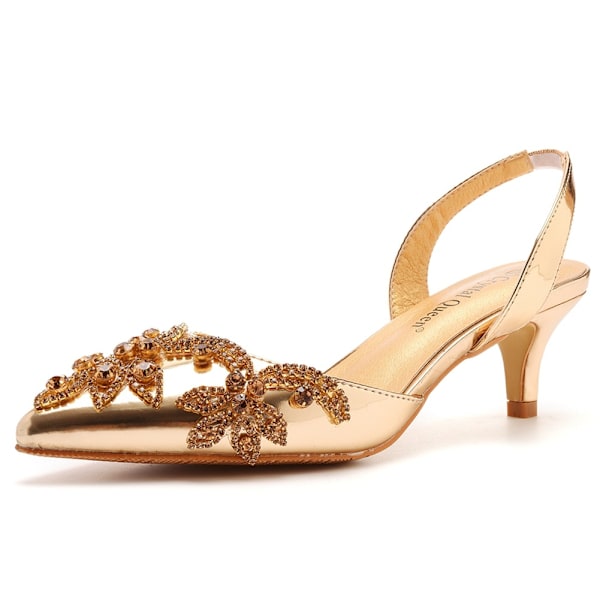 Dames Slingback Pumps med Lav Hæl og Spids Tå Gold 42