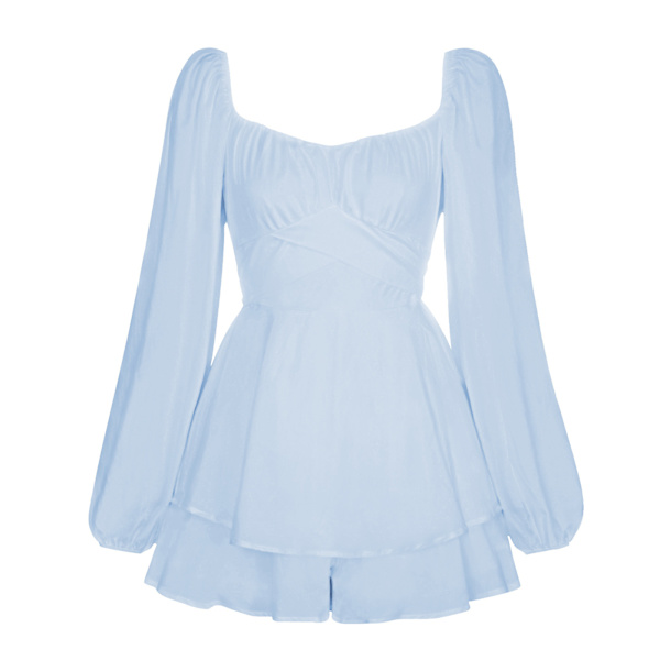Lanternärm för kvinnor Långärmad Strappy Jumpsuit Sky Blue M