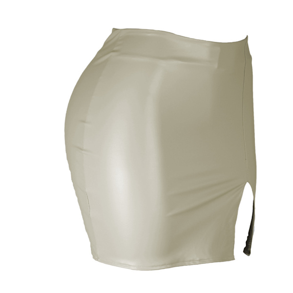 Basic, hög midja, konstläder Bodycon Mini Pencil Kjol för kvinnor beige L